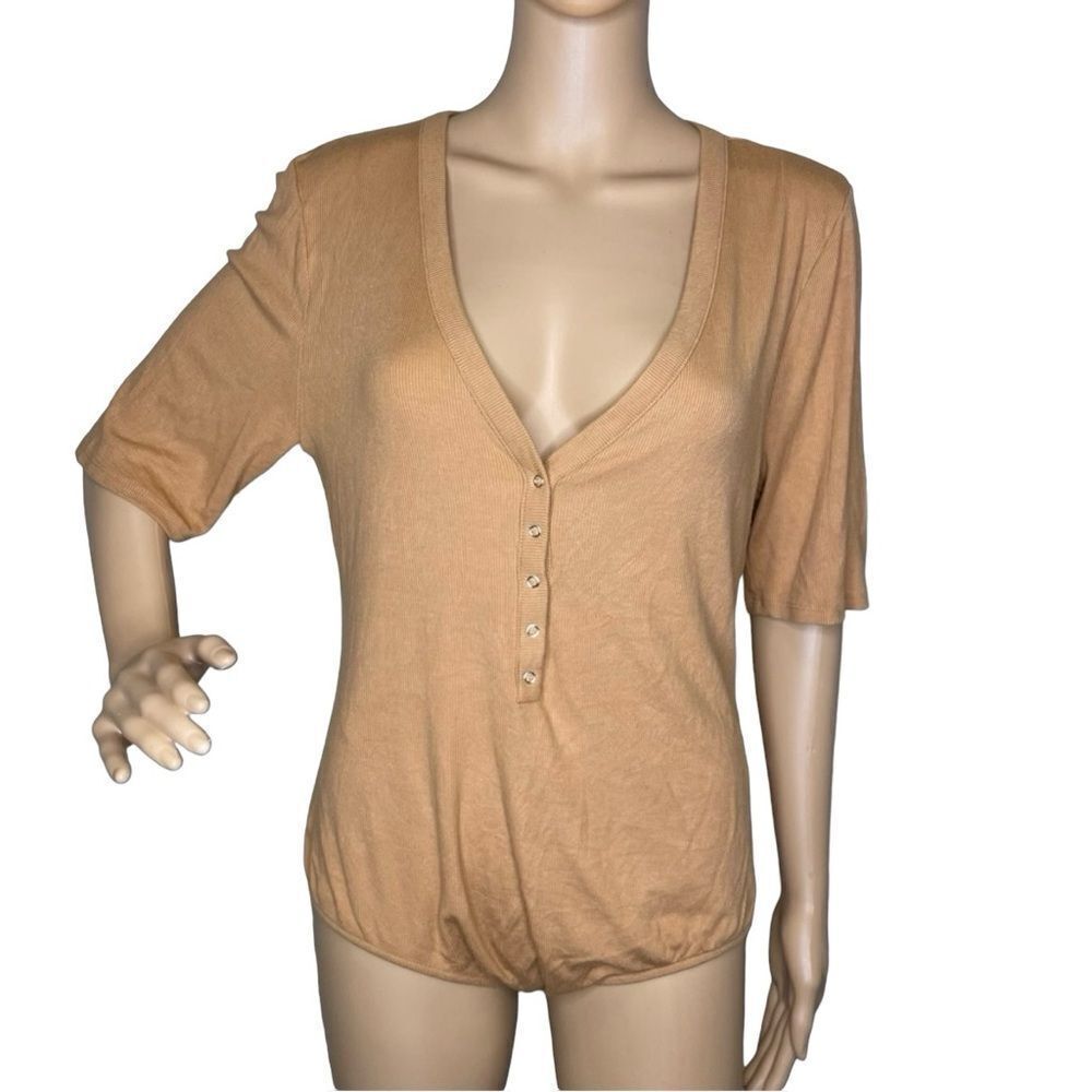 Gianni Bini Short Sleeve Tan Bodysuit Size XL